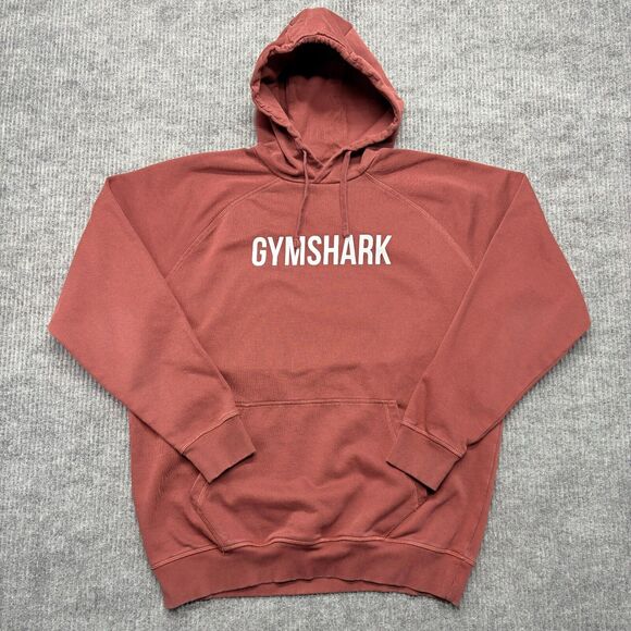 Gymshark Apollo Hoodie Mens L Red Cotton Blend Pouch Pocket Embroidered Gym - Picture 1 of 8